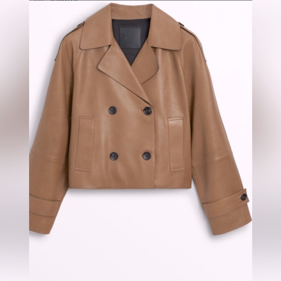 Massimo Dutti Short Real Napa Leather Trench Coat - Picture 3 of 6